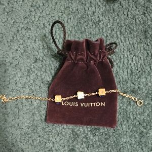 Louis Vuitton Gold Cube Charm Chain Bracelet with Velvet Pouch